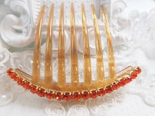 6 mm Orange Czech Crystal Rhinestone Large French Hair comb, wedding dance comb