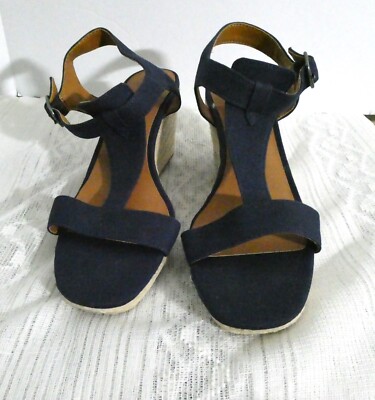Lucky Brand Wedge Heel Open Toe Sandal Women size 9M Navy