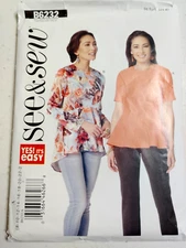 Top Pullover Peplum 8 - 22 See & Sew Butterick B6232 Sewing Pattern 6232 Easy