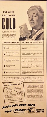 1943 Sunkist Lemons When You Take Cold Take Lemons Vintage Print Ad