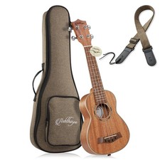 21" Soprano Solid Mahogany Ukulele - Hawaiian Uke Guitar, Padded Gig Bag, Strap