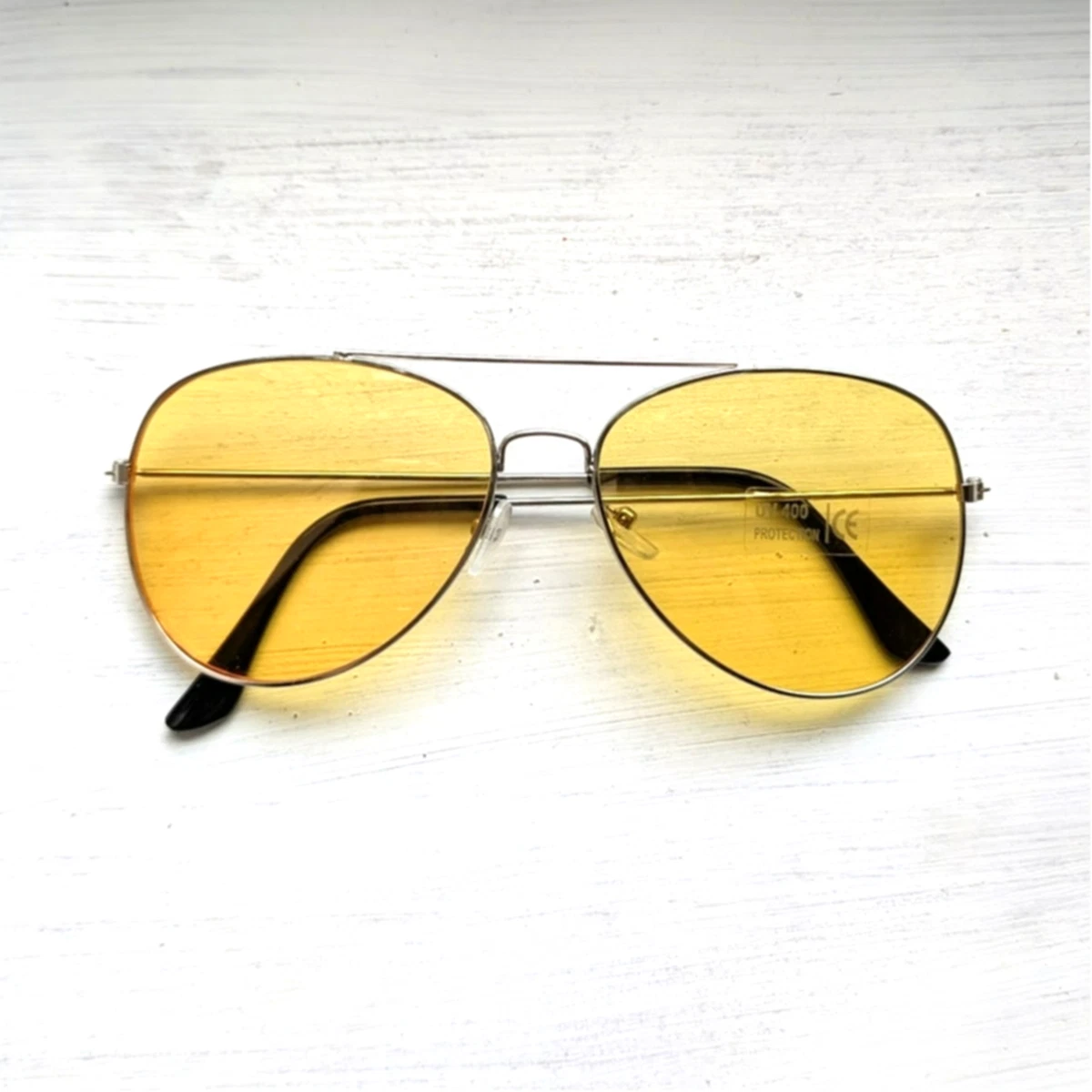 70s Retro Yellow Sunglasses Tinted Shades Aviators Minimalist Festival Glasses $16.00 Orange/Brown Frame Light Yellow Lense Retro Aviator  main image 3
