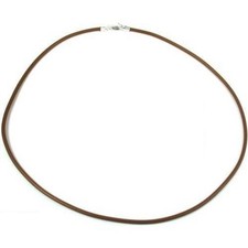 Rubber Cord Necklace Silver Clasp Brown Jewelry 16"