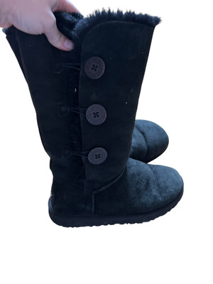 UGG Classic Tall Black Bailey Button Triplet 1873 Snow Boots Suede