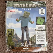 Minecraft Movie Zombie Halloween Costume Child Size Small 4-6 Glow In The Dark