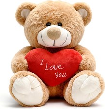 I Love You 10'' Teddy Bear with Red Heart, Soft Plush Bear Doll Stuffed Animal