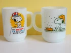 Vintage White Milk Glass Mugs - Set Of 2 -1 Fire King, 1 Anchor Hocking