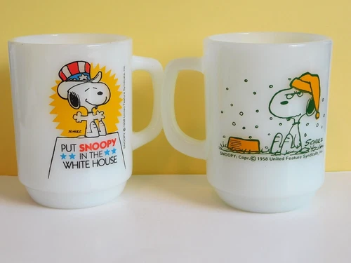 Vintage White Milk Glass Mugs - Set Of 2 -1 Fire King, 1 Anchor Hocking