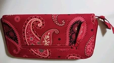 Vera Bradley Retired Clutch Vintage Vera Red Burgundy Zipper Wallet Beautiful 