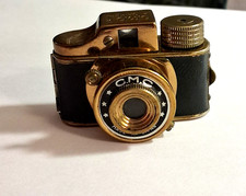 Vintage C.M.C 1950s Subminiature "Spy" Black and Brass Camera in Leather Case