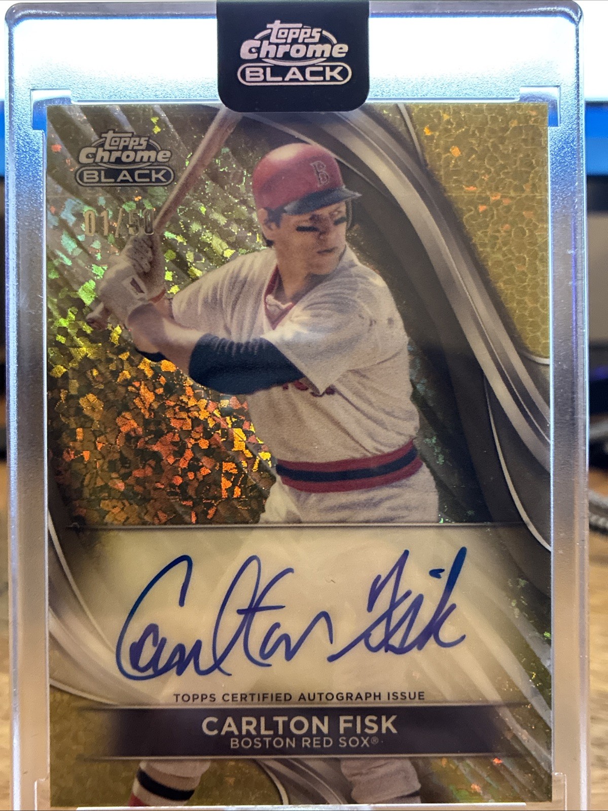 2025 Topps Chrome Black Carlton Fisk Gold Auto 01/50