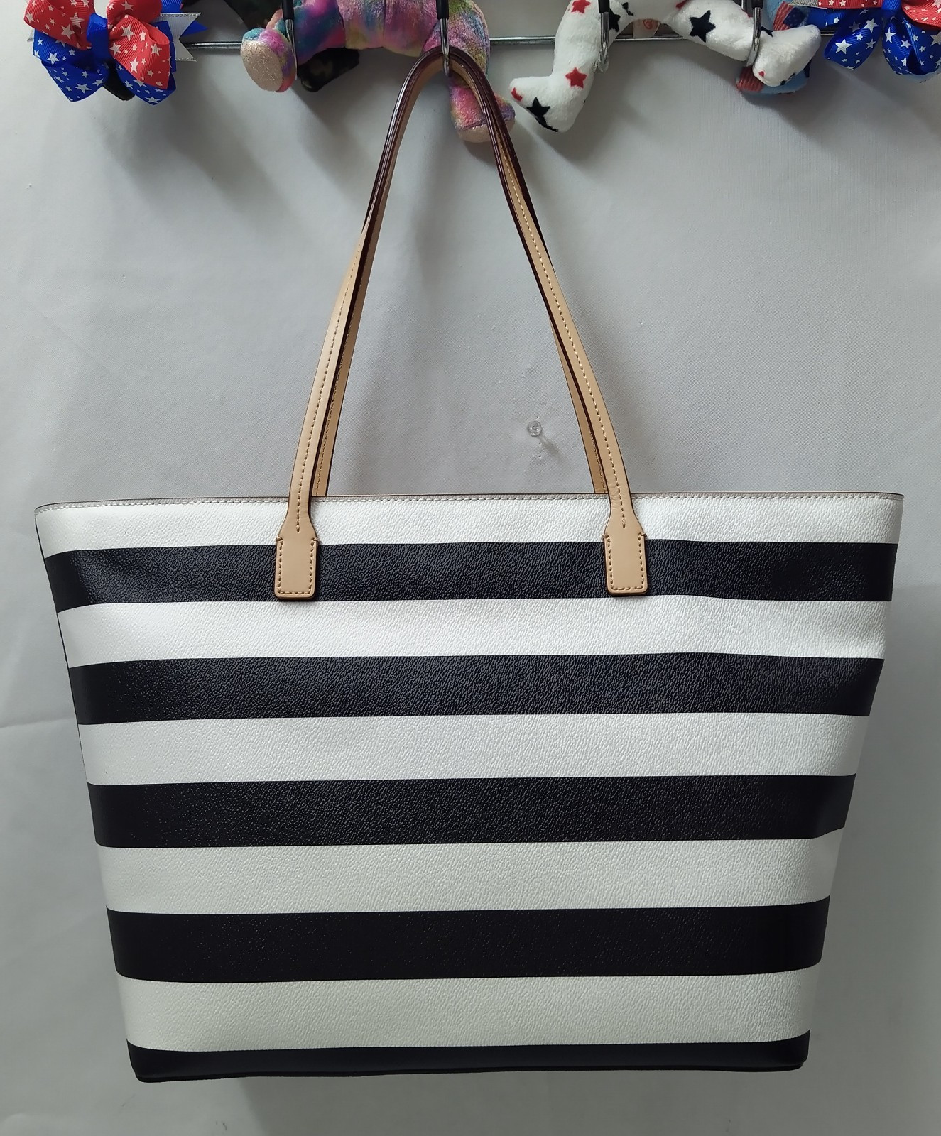 Kate Spade Black White Stripe Leather Double Handles Zipper Tote Bag thumbnail 10