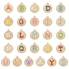 52pcs DIY Golden Flat Round Enamel Metal Letter Alphabet Charms Valentine's Day