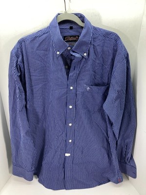 Rafter C Button Down Shirt Mens L Blue Gingham Embroidered Logo Western Rodeo