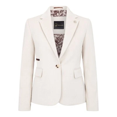 Damen Creme Maßgeschneiderter Tweed Blazer Wollmischung Formal Vintage Fischgrät - Bild 1 von 4