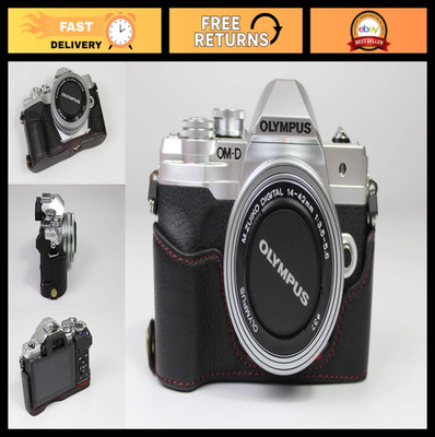 Handmade Genuine Leather Half Camera Case for Olympus OM-D E-M10 Mark IV + Strap