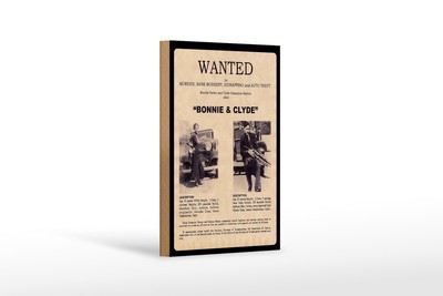 Holzschild 12x18cm wanted Bonnie Clyde Holz Schild
