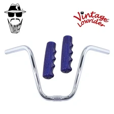 Original Lowrider 9" 25.4 D Handlebar Chrome 212 120mm Grips Sparkle/Blue