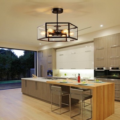 Hexagonal 6-Lights Chandelier Semi Flush Mount Ceiling Light Pendant Fixtures