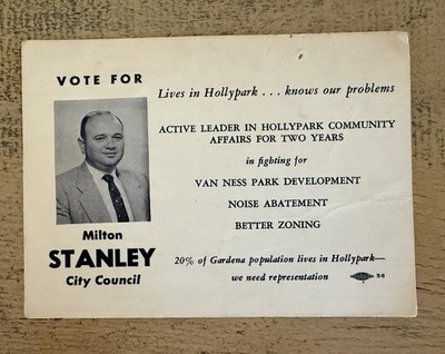 Gardena City Council Candidate Milton Stanley City Council Card Vintage