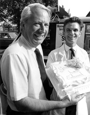 British Conservative leader Edward Heath receiving a 'good luck ca- Old Photo