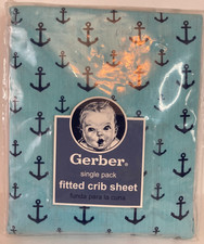 Gerber Crib Sheet Anchors Fitted 28" x 52" Blue Nautical NEW