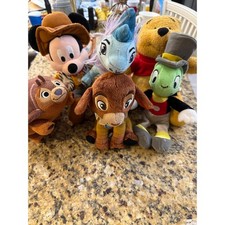 Disney Plush Lot Mickey Woody Winnie the Pooh Jiminy Cricket Sisu Tuk Tuk Trusty