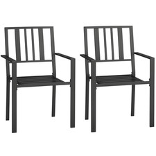 Outsunny 2 PCs Stackable Outdoor Garden Chairs with Metal Slatted Design, Black