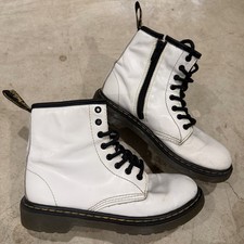 Dr. Martens 1460 J White Leather Round Toe Lace Up/Zip Ankle Boots Kid s Size 2
