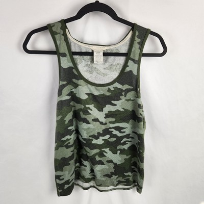 Lucky Brand Women's Green Camo Tank Top Sleeveless Scoop Neck Super Soft Large
