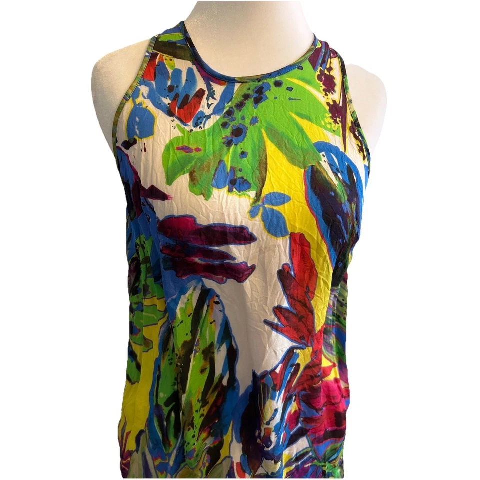 Top de seda Milly 0 acuarela estampado botánico Tropical Resort Resort Nueva York EE. UU. Foto 3 de 4