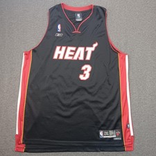Miami Heat Basketball Jersey Mens 2XL Black Red Trim NBA Dwyane Wade 3 Reebok