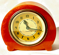 1930s Plymouth Eight Day Clock Butterscotch Orange Catalin Body Bakelite-Working
