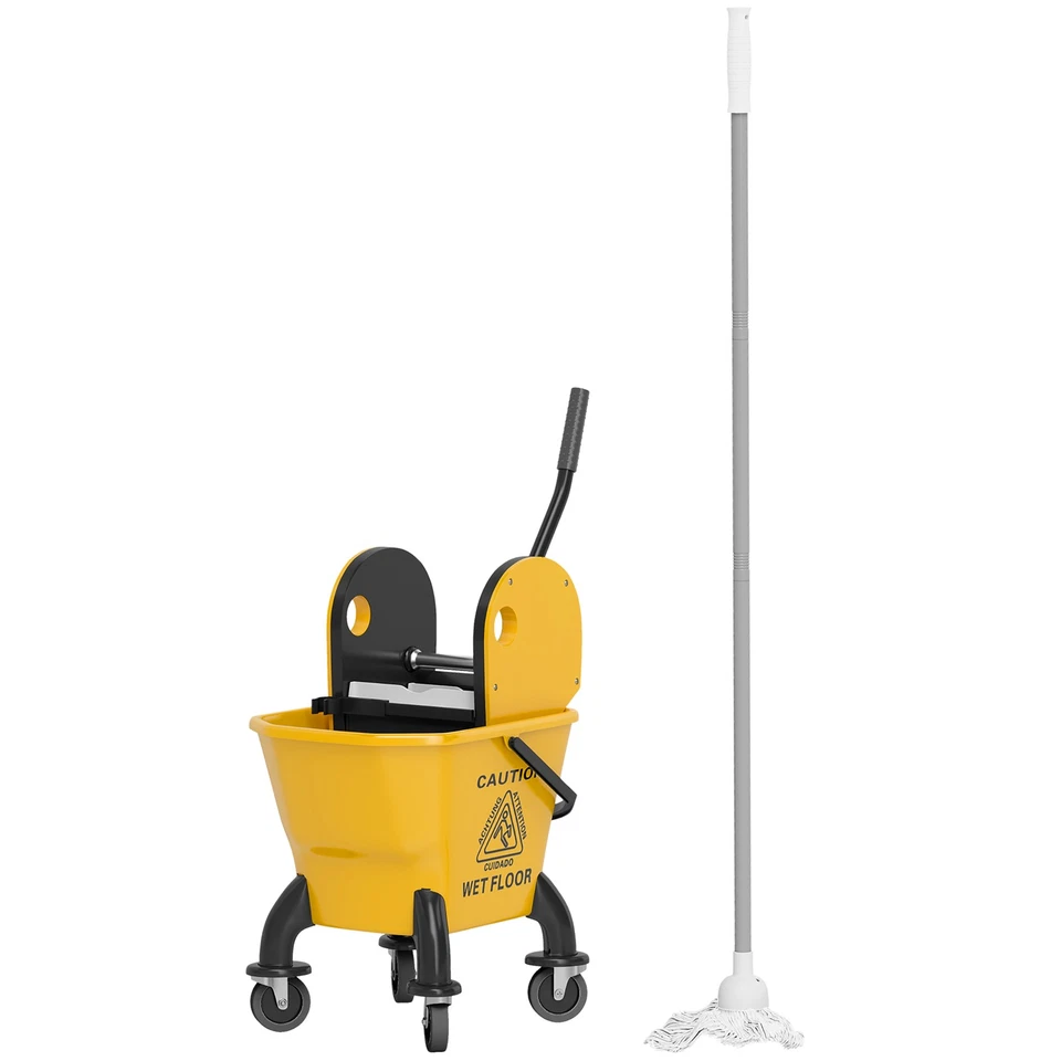 Mop Bucket with Wringer on Wheels with Mop, 27.5 Quart, Yellow - Image 4 of 4