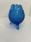 Vintage Fenton Art Glass Hobnail Colonial Blue Three Footed Egg Shape bud vase — photo 1