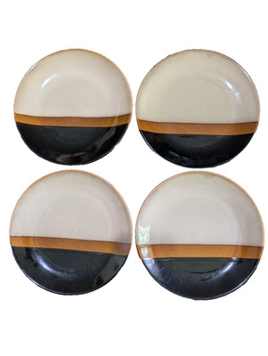 Lot Set 4 Sango TEMPO-BLACK 5170 Plate VGC 8 in Stoneware Ceramic Discontinued