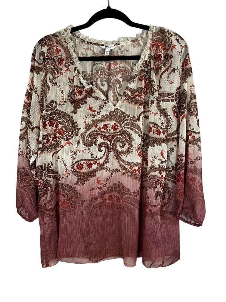 Colorful Floral Sheer Top XL Boho Indie Folk Peasant Festival Flowy Western Chic