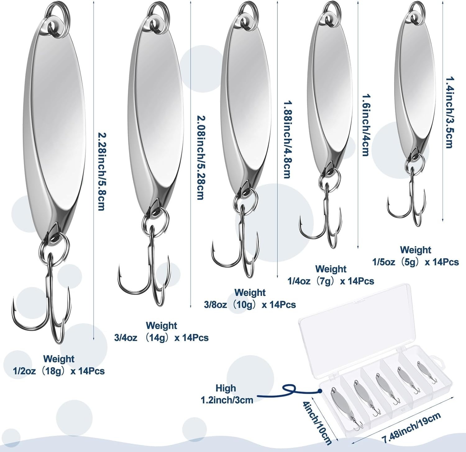 Hard Metal Fishing Spoons Treble Hooks Salmon Bass - Image 4