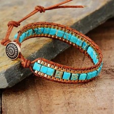 Handmade Turquoise Natural Stone Healing Meditation Reiki Beads Wrap Bracelet
