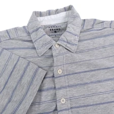 The Normal Brand Mens Active Puremeso Gray Striped Short Sleeve Button Down L