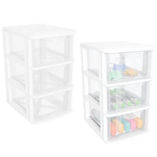 Small 3 Drawer Desktop Organizer, 2 Pack White Plastic Stroage, Desktop Organ...