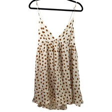 NWT Zara Cream Brown Polka Dot Tie Open Back Deep V-Neck Sundress Boho Dress L