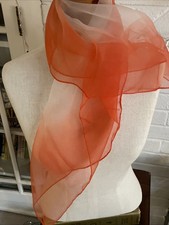 VTG 60  s Orange White Ombre Sheer Nylon Square Scarf Made in Japan Hand Rolled