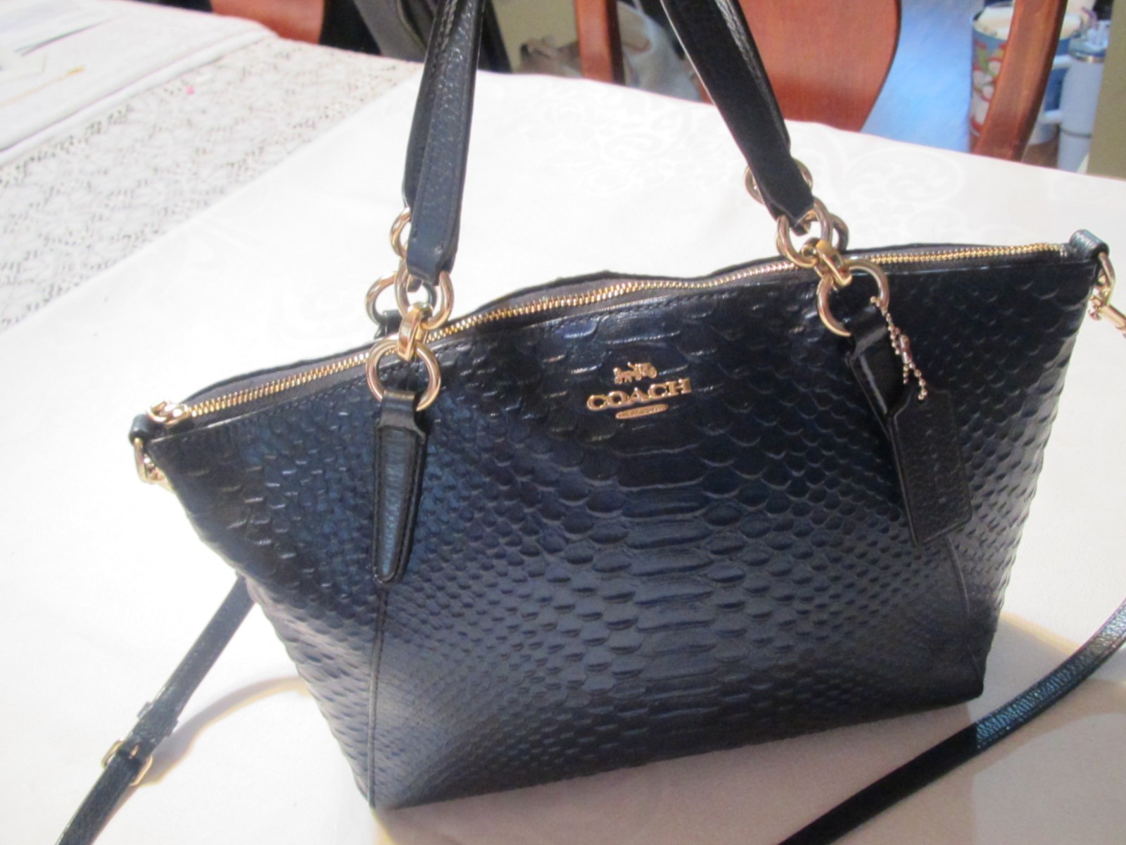 COACH METALLIC DENIM BLUE PYTHON ACCENTED LEATHER… - image 7