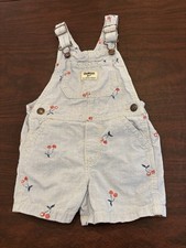 Vtg Oshkosh B'Gosh 2T Blue Cherry Cherries Print Vestbak Short Overalls