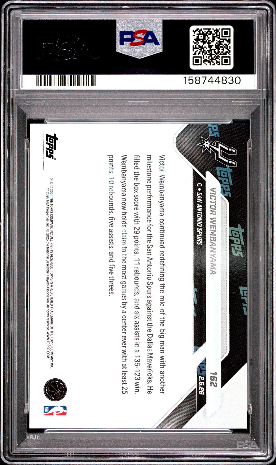 2025 TOPPS NOW #162 VICTOR WEMBANYAMA PSA 10 view 2