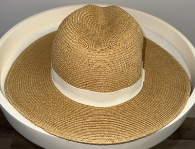 Toucan Hats Ivory Ribbon Woven Straw Wide Brim Sun Hat | eBay display picture 2