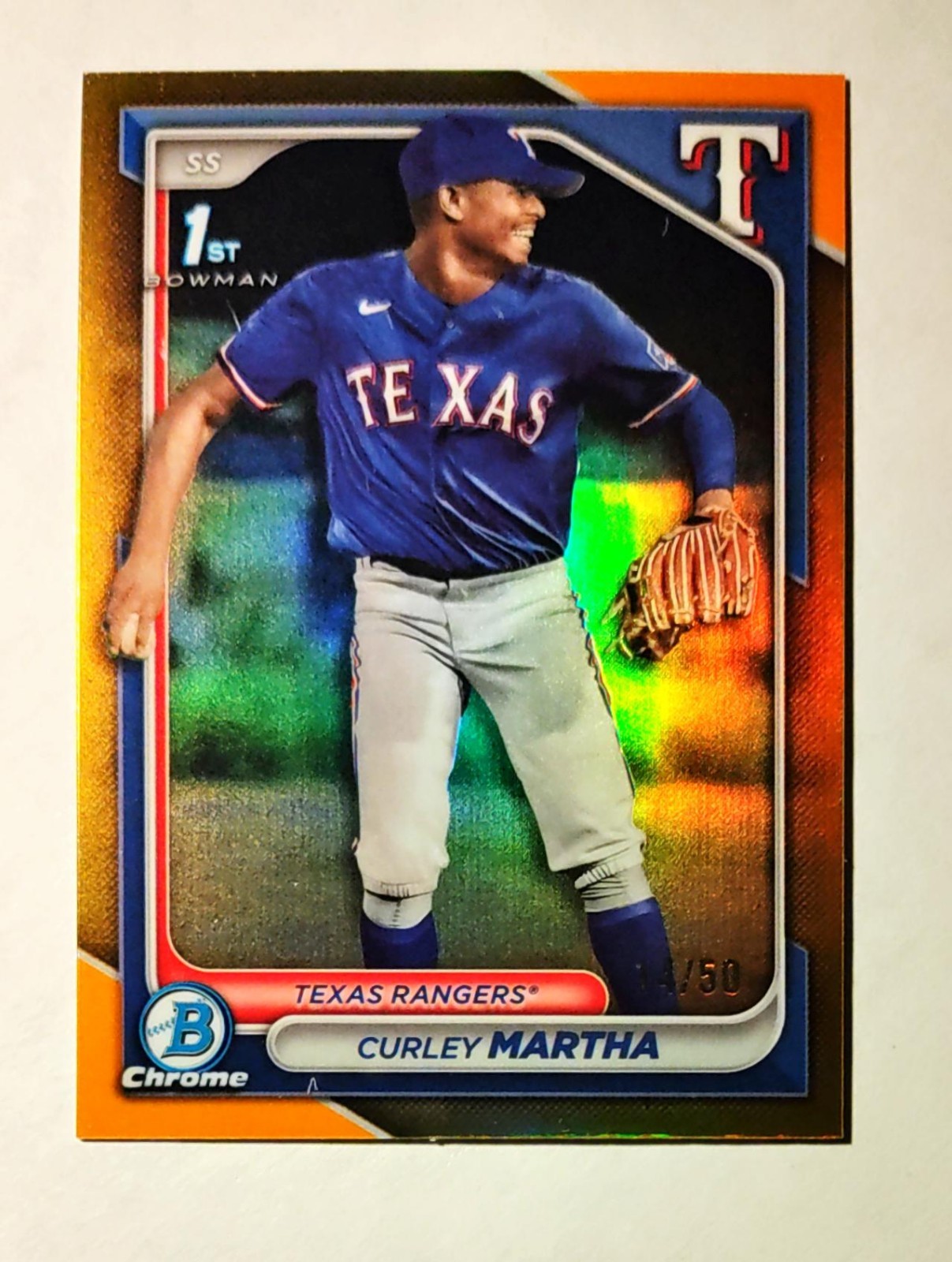 Curley Martha 2024 1st Bowman Chrome GOLD REFRACTOR 14/50 Rangers Prospect RC L6