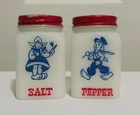 Vintage Milk Glass Salt And Pepper Set Wooden Shoe Dutch Cap Couple