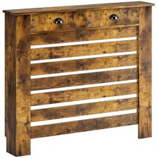 HOMCOM Radiator Cover with Drawer, Horizontal Slat, 111cm, Rustic Brown